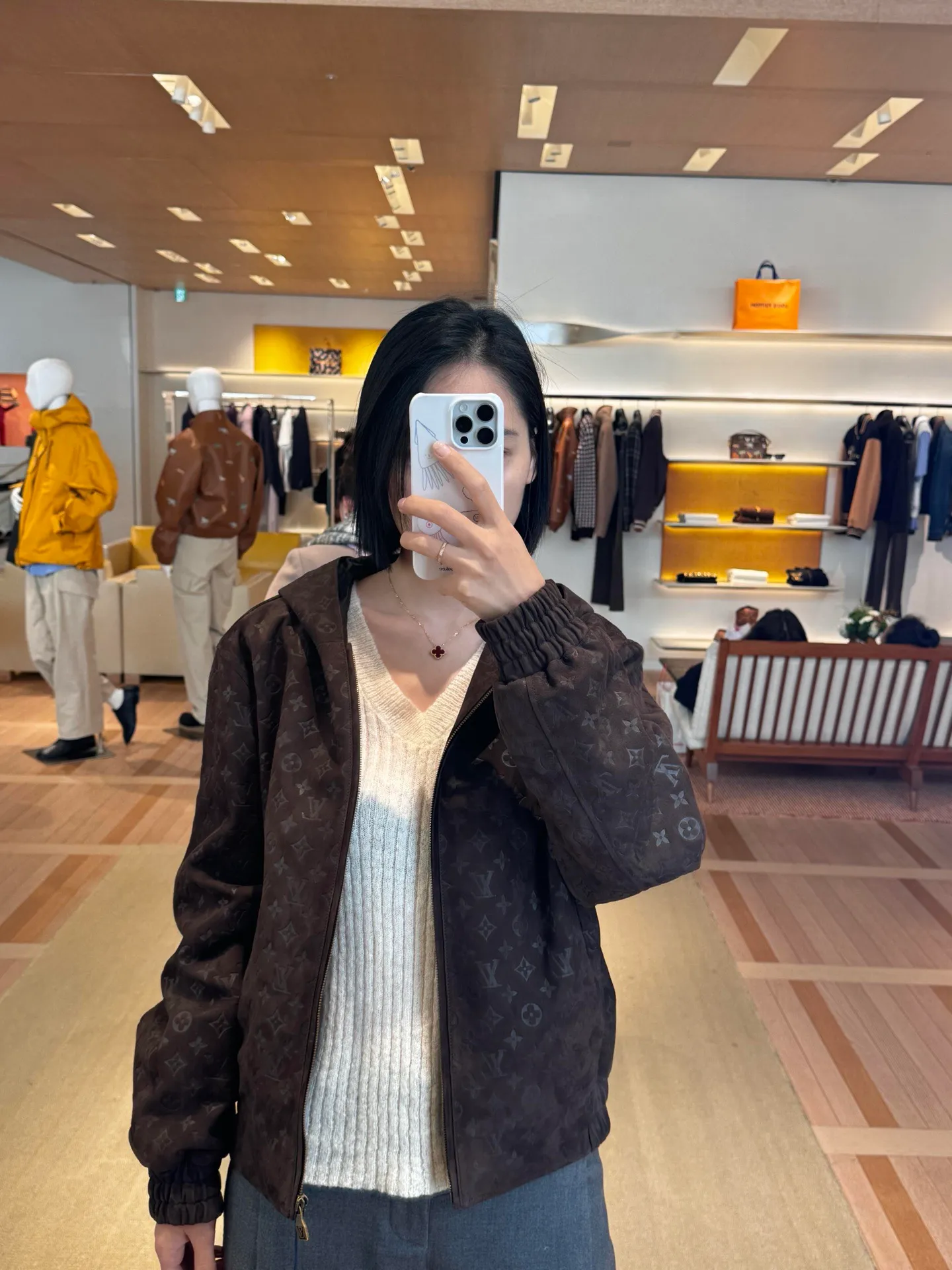 Louis Vuitton/embossed suede leather hooded jacket